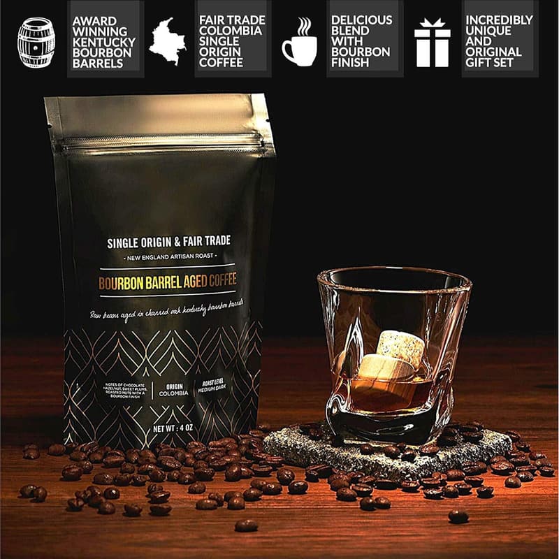 Whiskey Chilling Stones & Bourbon Barrel Coffee Gift Set