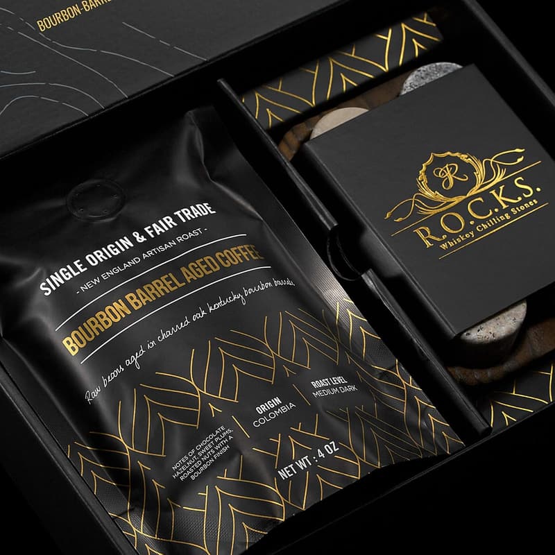 Whiskey Chilling Stones & Bourbon Barrel Coffee Gift Set
