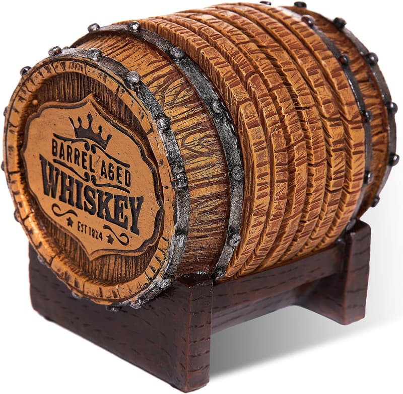 Whiskey Barrel Coaster Set – Handcrafted Decor for Men
