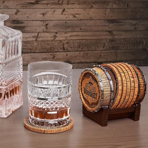 Whiskey Barrel Coaster Set – Handcrafted Decor for Men