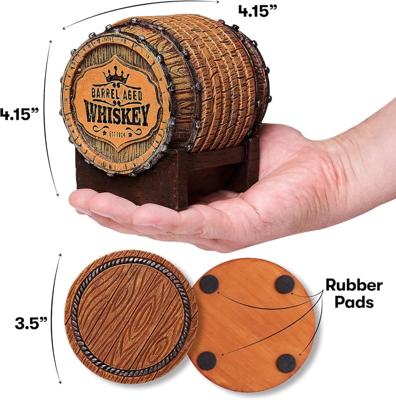 Whiskey Barrel Coaster Set – Handcrafted Decor for Men