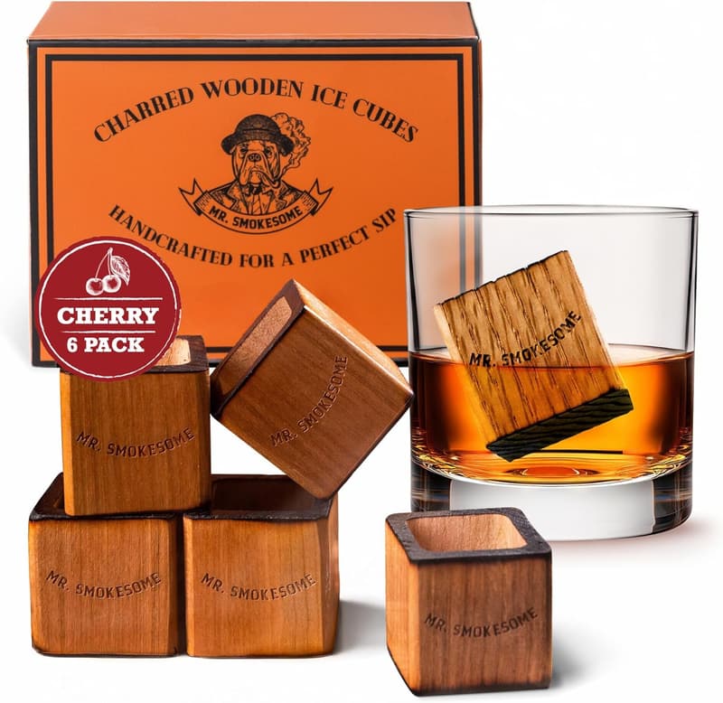 Charred Wooden Bourbon Stones Set | Reusable Ice Cubes for Whiskey