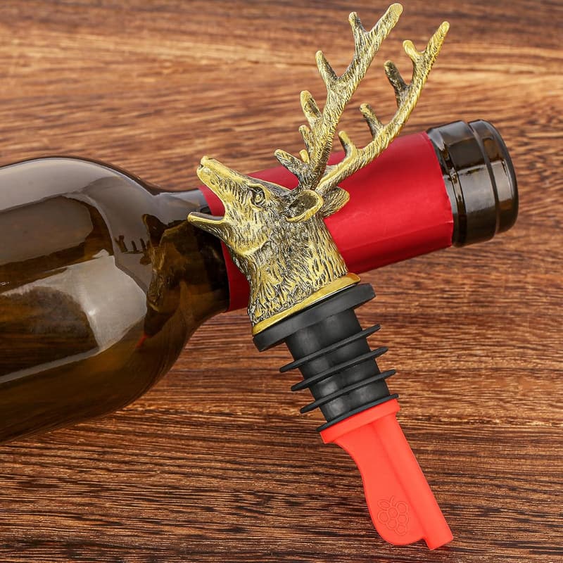 Hunting-themed Birthday Gift: Bronze Deer Head Wine Pourer & Stopper