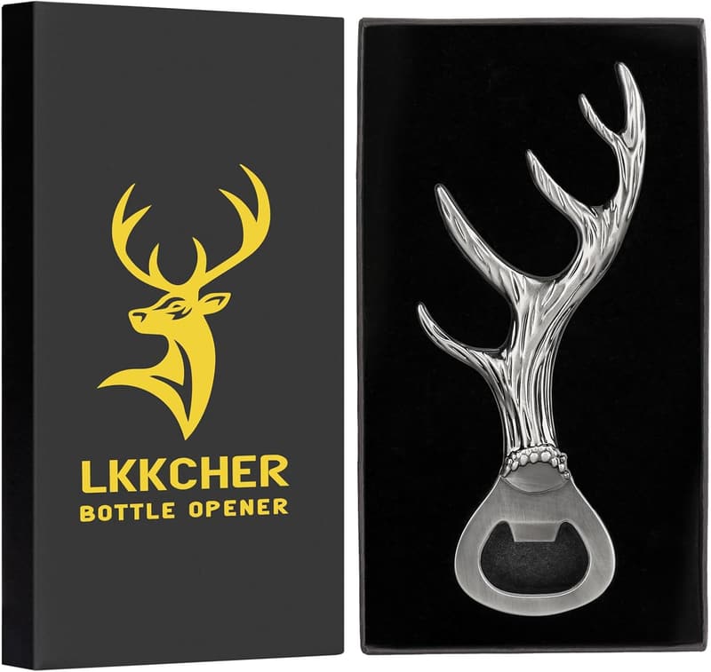 Father's Day Deer Antlers Beer Bottle Opener, Dark Silver