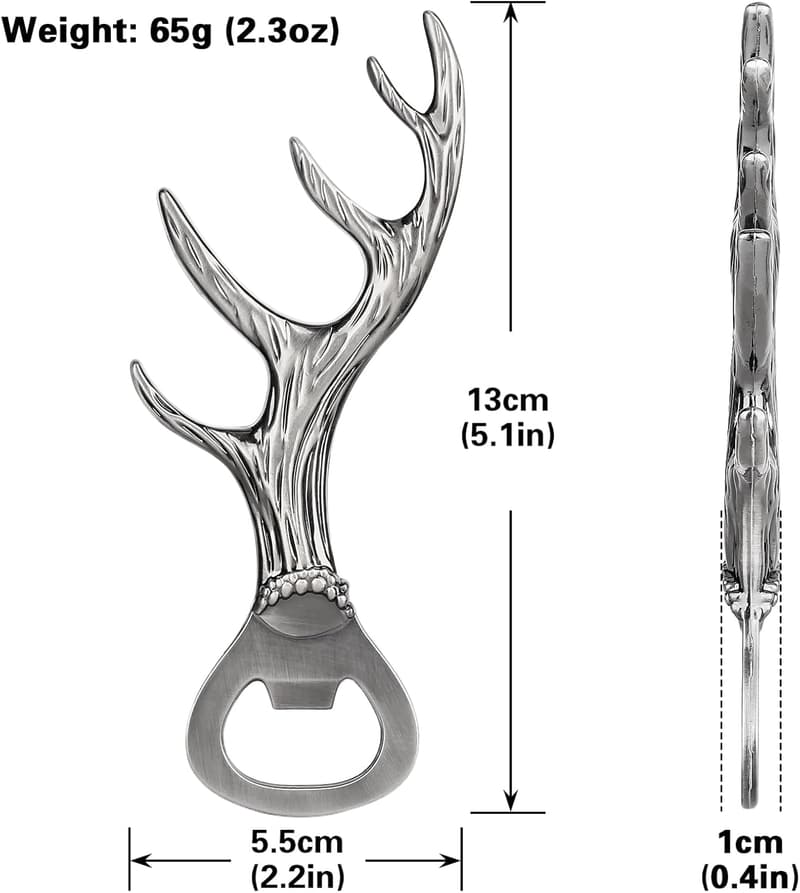 Father's Day Deer Antlers Beer Bottle Opener, Dark Silver