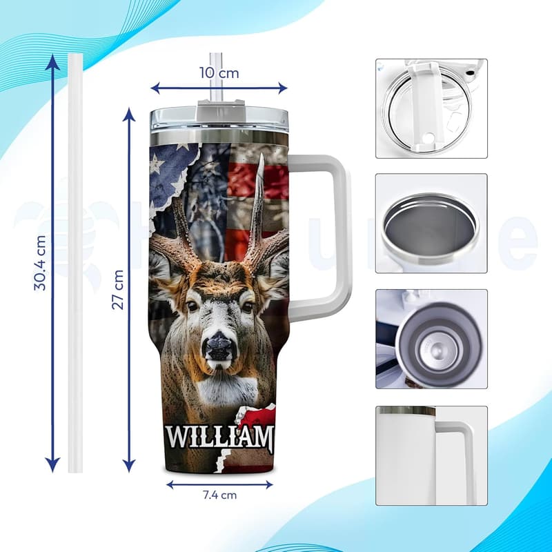 Personalized 40oz Hunting Tumbler with American Flag for Men