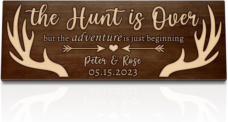Personalized Wooden Deer Antlers Sign for Unique Anniversary Gift