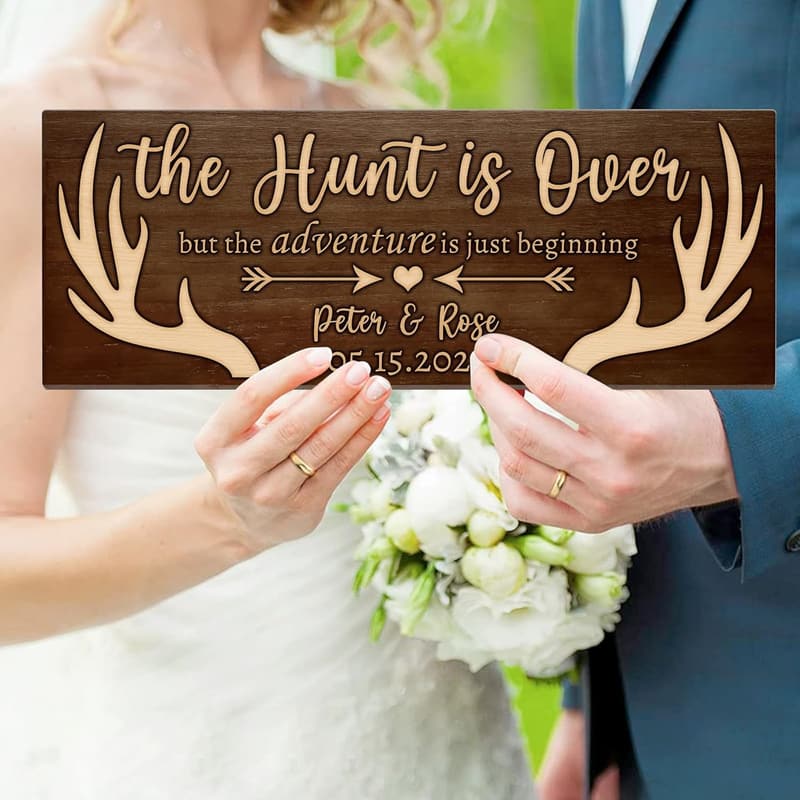 Personalized Wooden Deer Antlers Sign for Unique Anniversary Gift