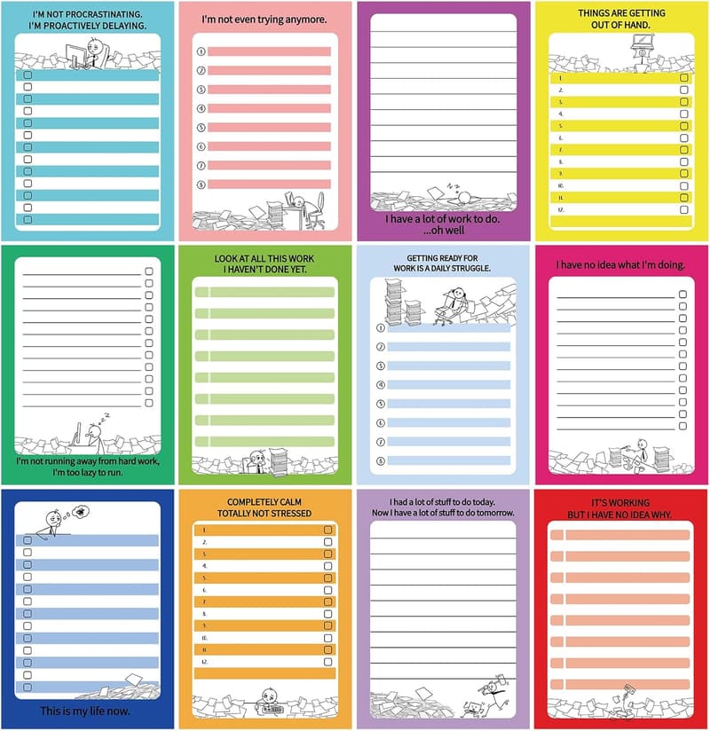 Funny Assorted Notepads for Coworkers - 12 Pack Memo Pads