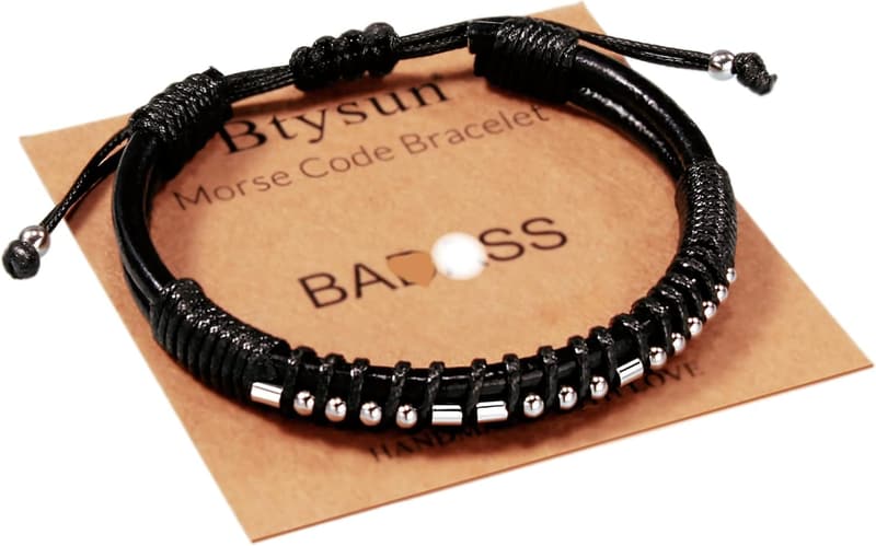 Graduation Gift: Adjustable Leather Morse Code Bracelet for Men