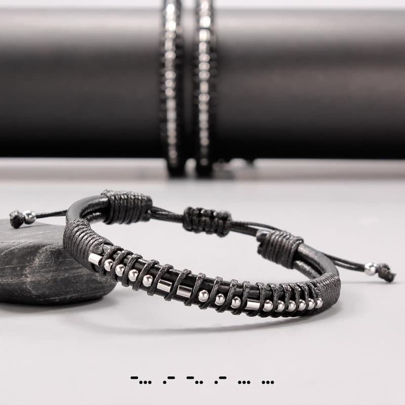 Graduation Gift: Adjustable Leather Morse Code Bracelet for Men