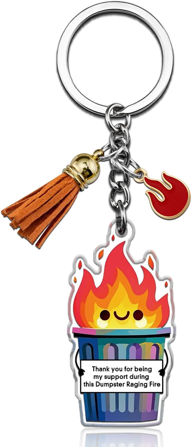 Farewell Gift: Unique Acrylic Dumpster Fire Keychain for Coworkers