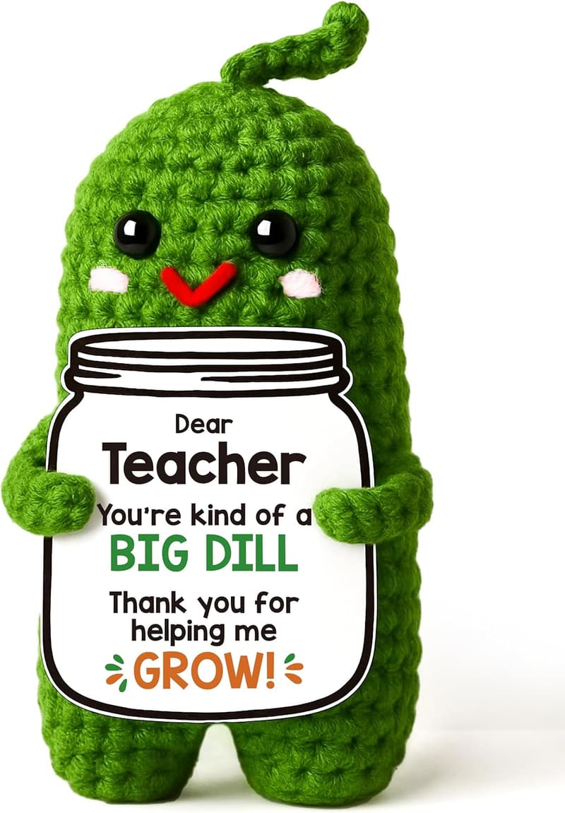 Teacher Appreciation Gift - Funny Crochet Pickle Plush with Card