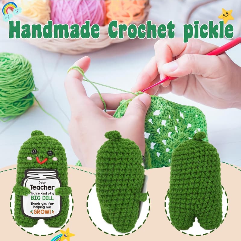 Teacher Appreciation Gift - Funny Crochet Pickle Plush with Card