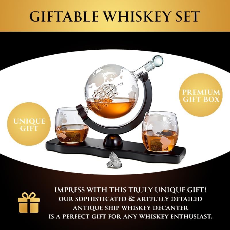 Whiskey Decanter Globe Set - Unique Gifts for Men