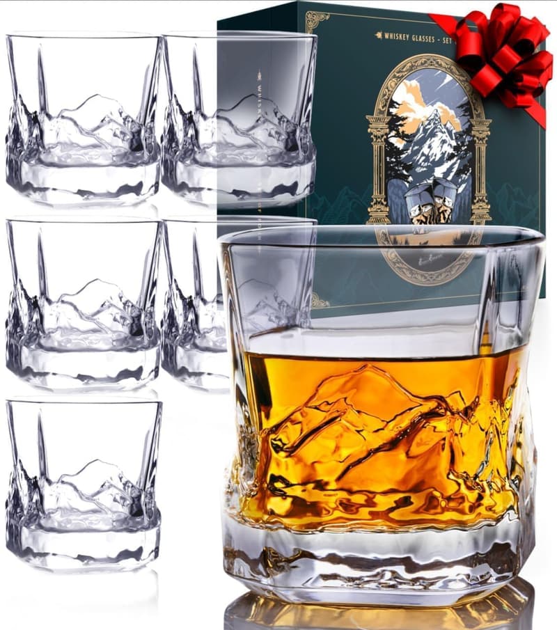 Mountains Themed Whiskey Glass Set - 8 oz, Set of 6