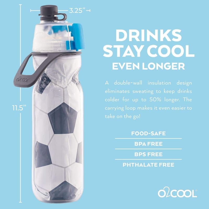 O2COOL 20oz Sports Misting Water Bottle - Leakproof Sip & Mist