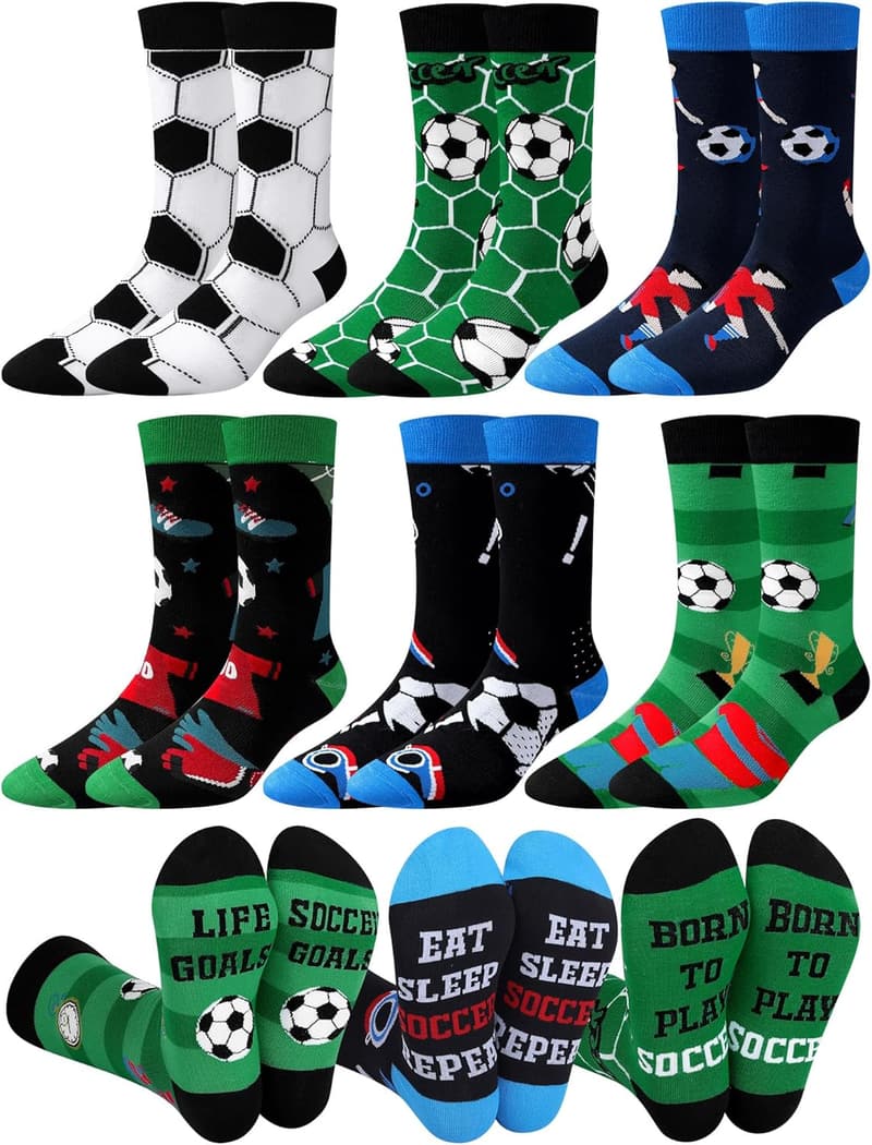 Funny Soccer Socks for Men - 6 Pairs Sports Gifts for Dad
