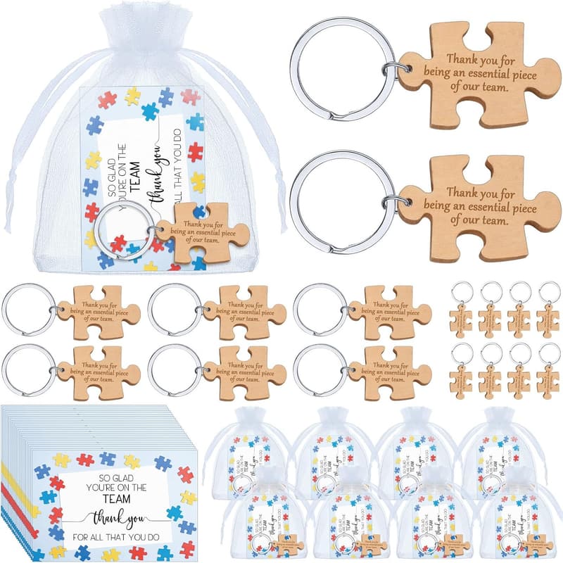 Employee Appreciation Wooden Puzzle Keychain Gift for Coworkers