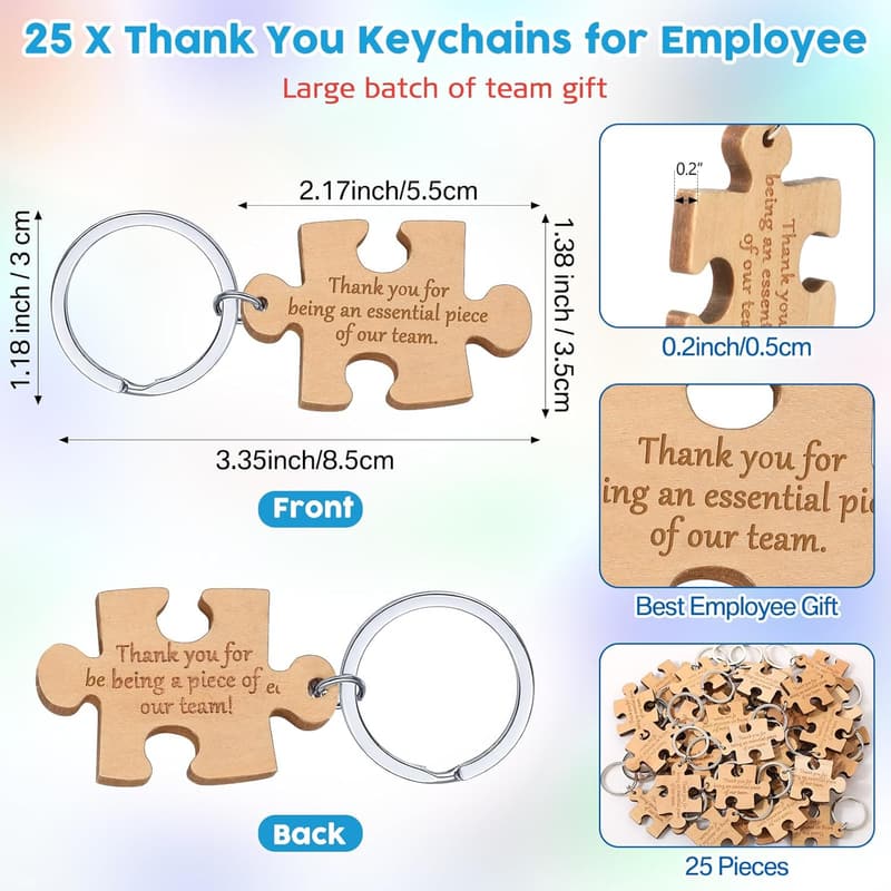 Employee Appreciation Wooden Puzzle Keychain Gift for Coworkers