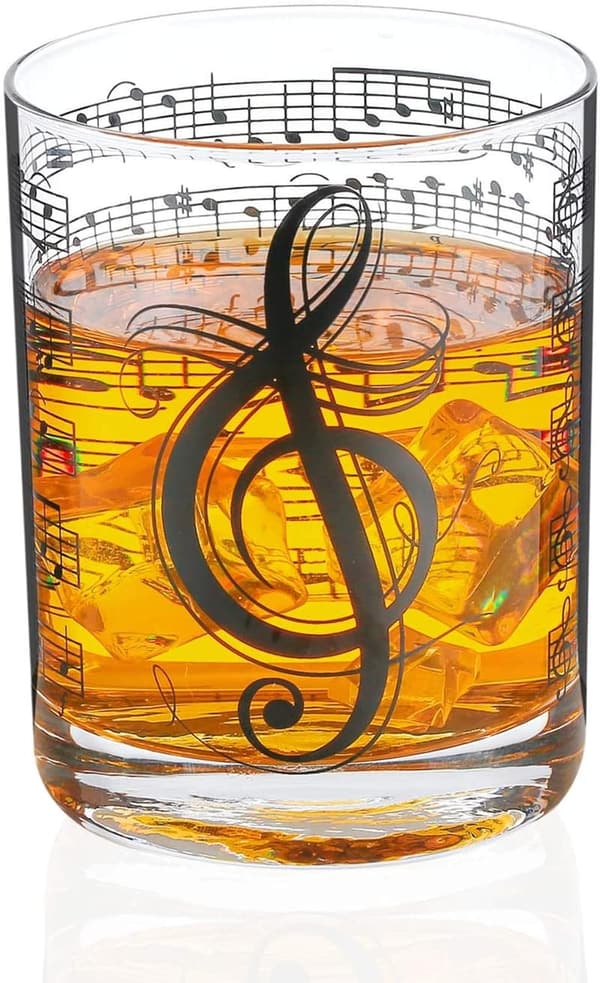 Music-Themed Whiskey Glass for Men – 11oz Black Note Design