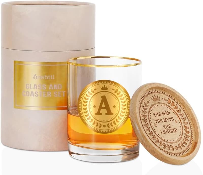 Custom Whiskey Glass & Coaster Set for Men - Unique Gifts