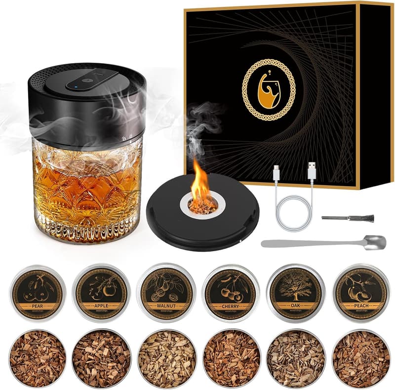 Rechargeable Electric Whiskey Smoker Kit with Wood Chips