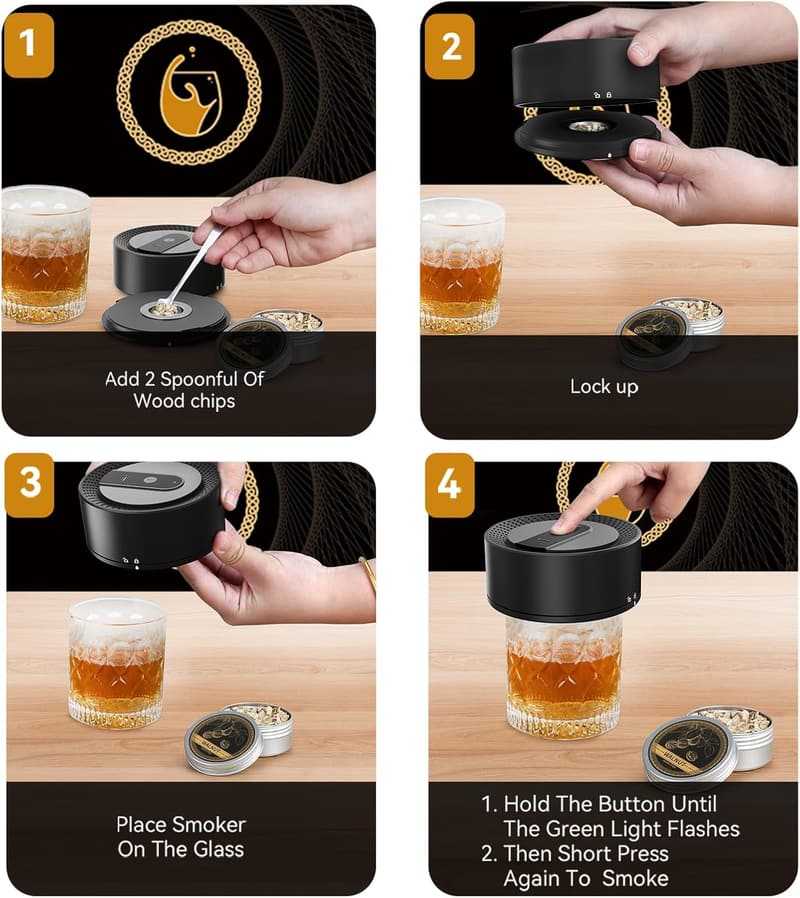 Rechargeable Electric Whiskey Smoker Kit with Wood Chips