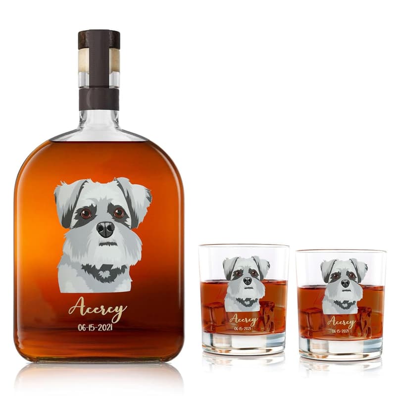 Personalized Dog Portrait Whiskey Bottle for Men