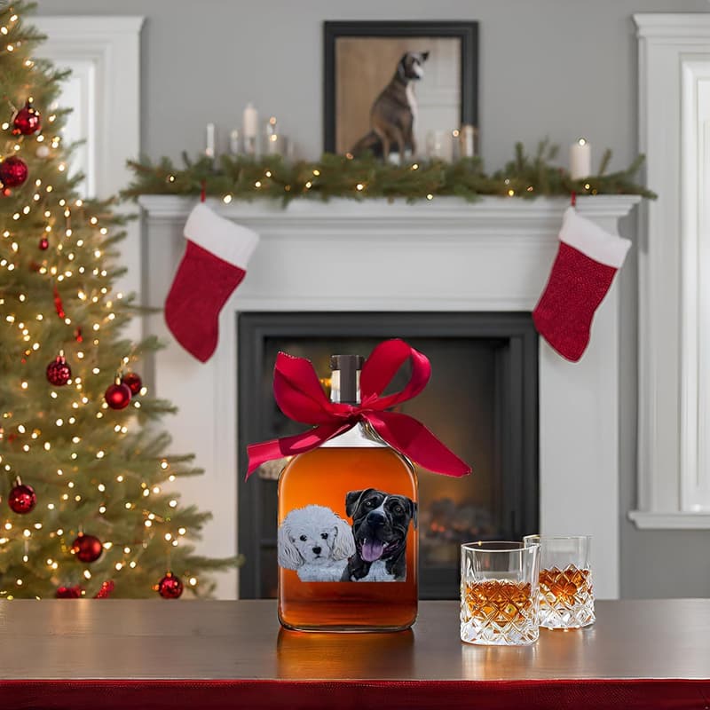 Personalized Dog Portrait Whiskey Bottle for Men