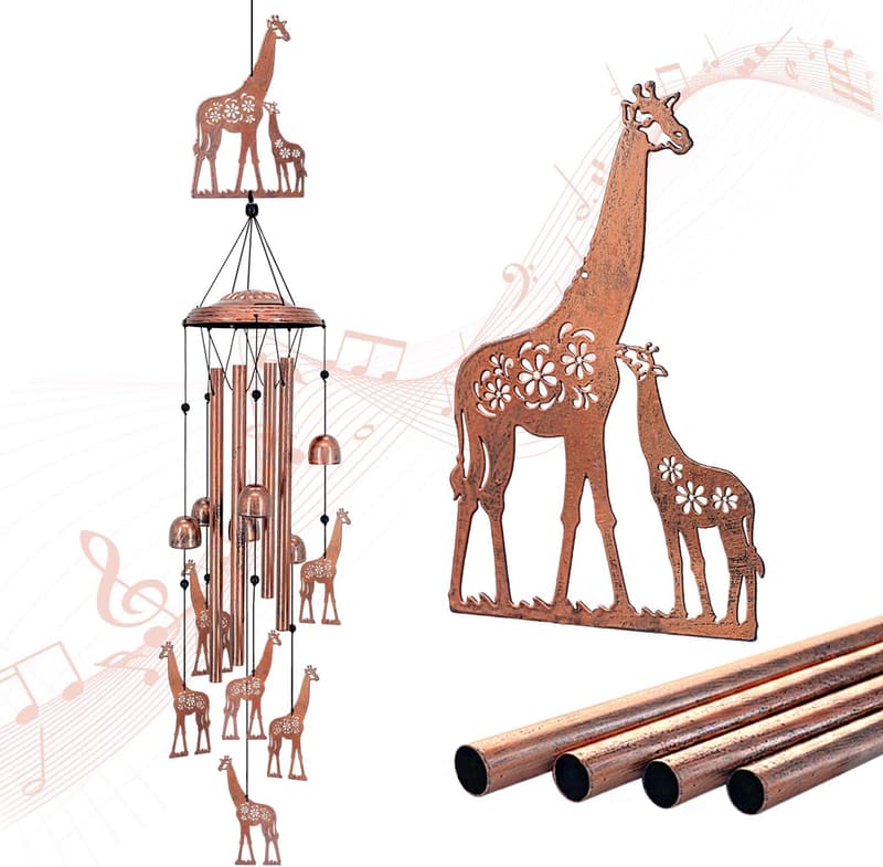 Giraffe Wind Chimes - Metal Outdoor Decor Gift for All Occasions