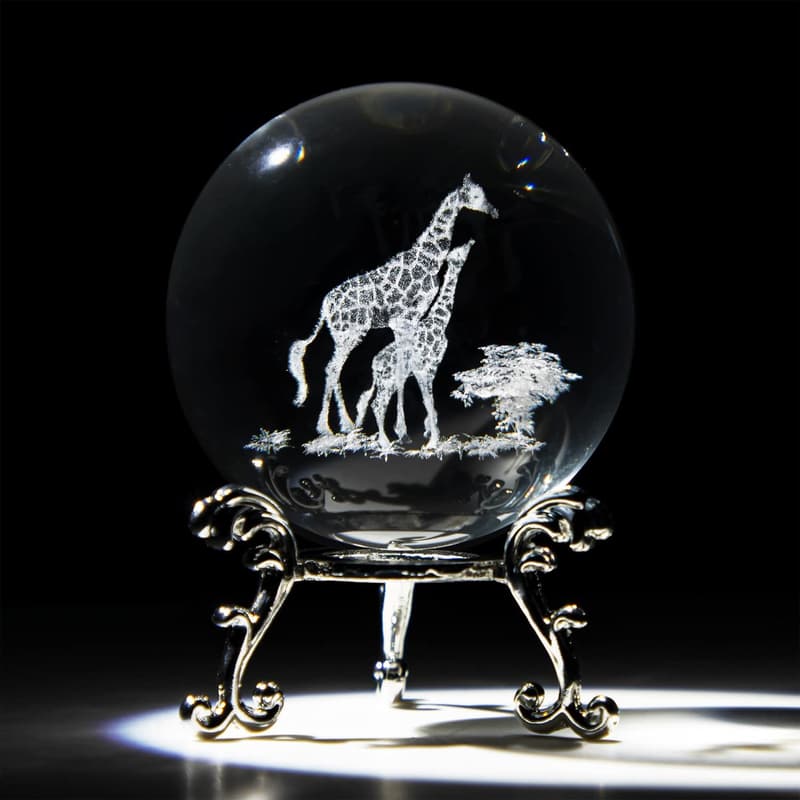 3D Laser Engraved Giraffe Crystal Ball Paperweight for Mom