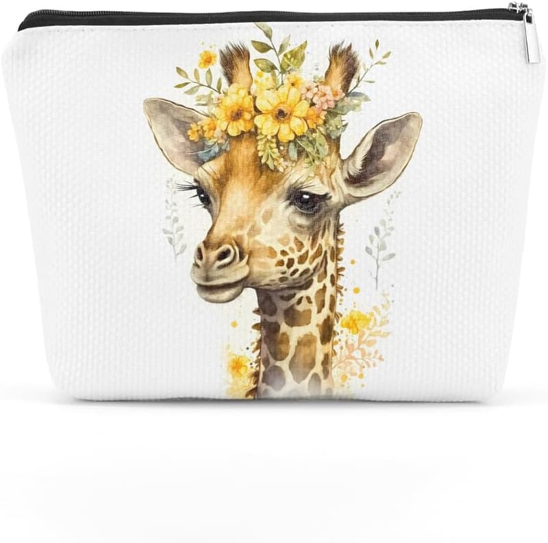 Floral Giraffe Cosmetic Bag for Animal Lovers - Travel Organizer