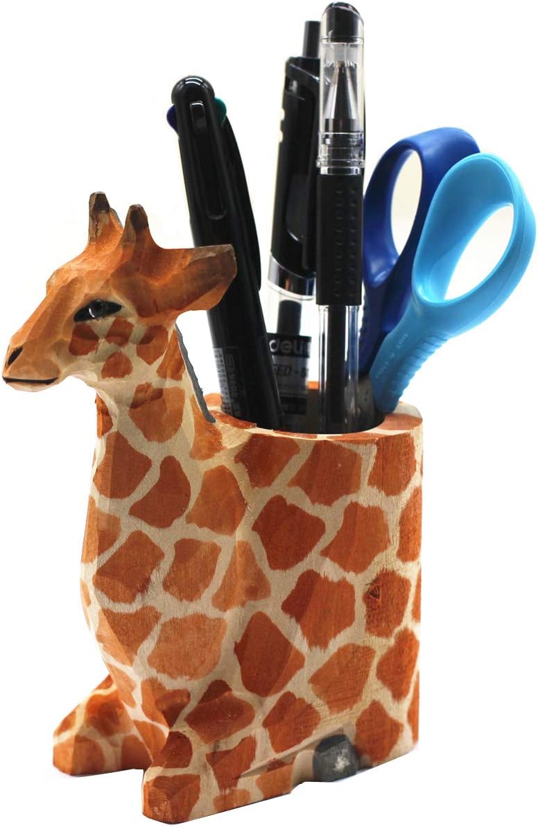 Creative Wooden Giraffe Desk Organizer for Office Supplies