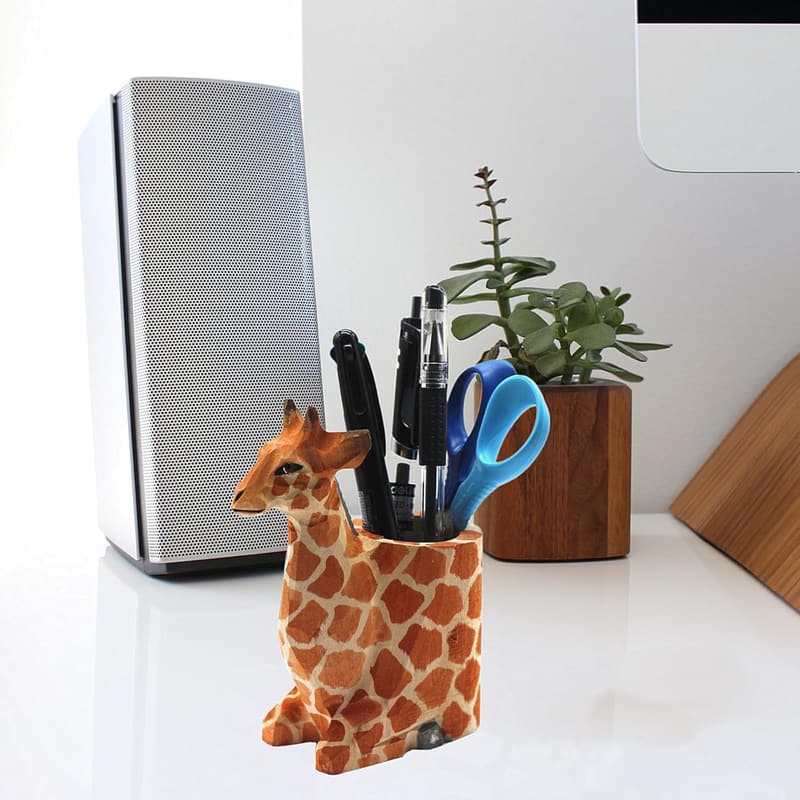 Creative Wooden Giraffe Desk Organizer for Office Supplies
