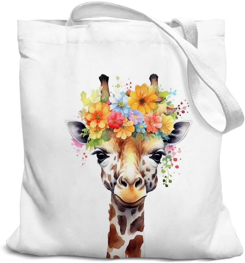 Giraffe Canvas Tote Bag for Women - Reusable Shopping Bag