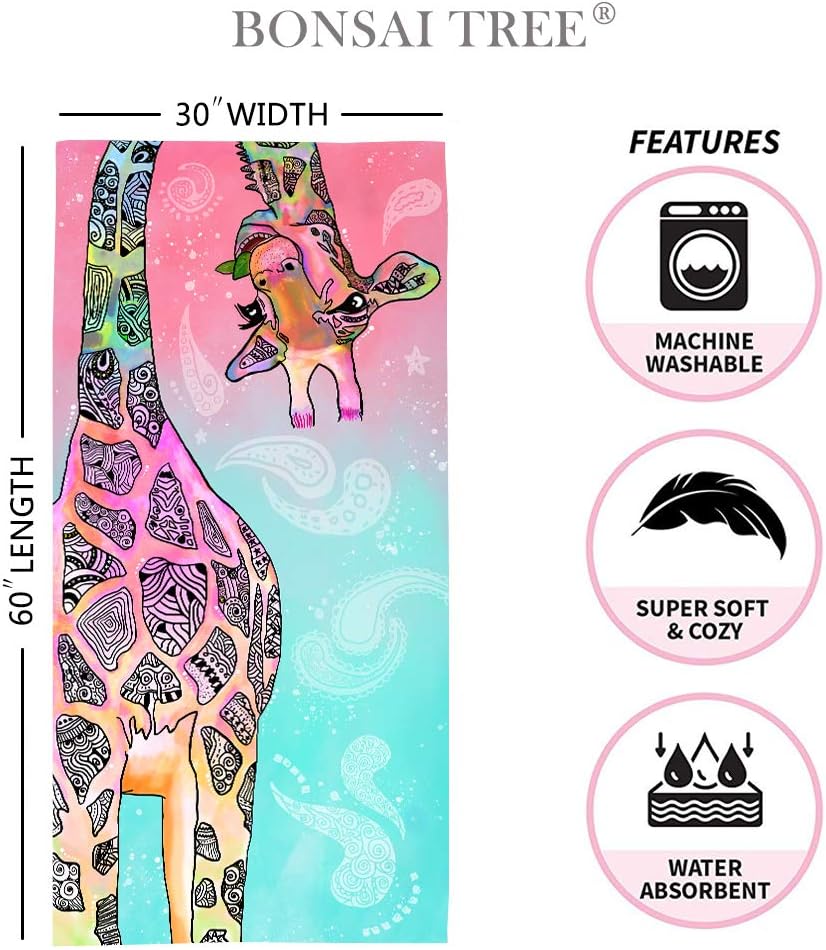 Cute Teal Pink Giraffe Beach Towel – Quick Dry Travel Towel for Kids & Women