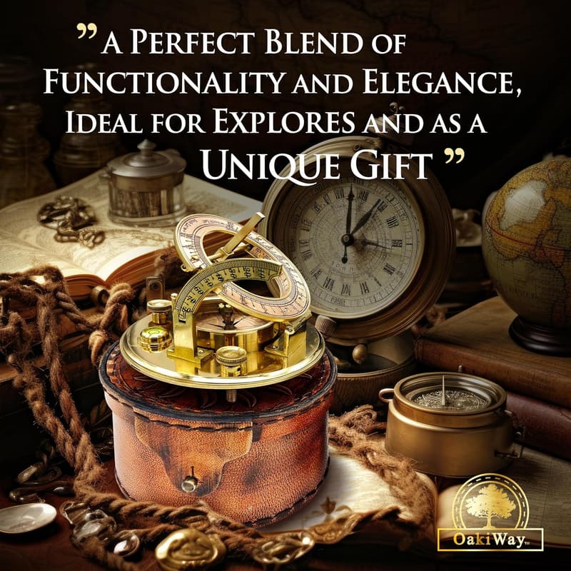 Brass Sundial Compass with Leather Case - Nautical Gift for Men