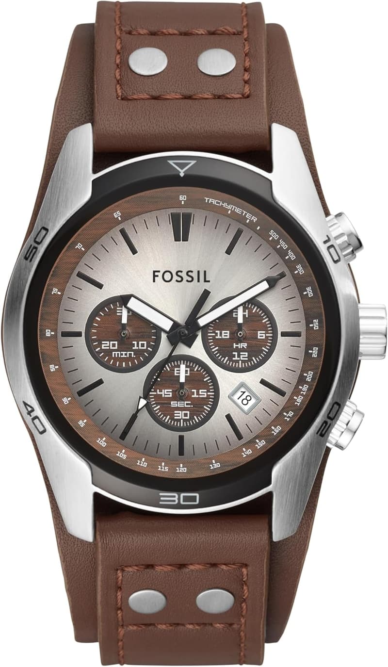 Men's Fossil Chronograph Watch in Stainless Steel & Leather