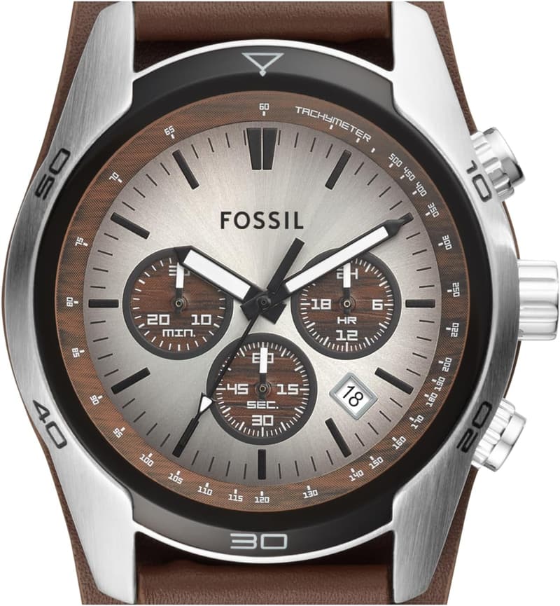 Men's Fossil Chronograph Watch in Stainless Steel & Leather