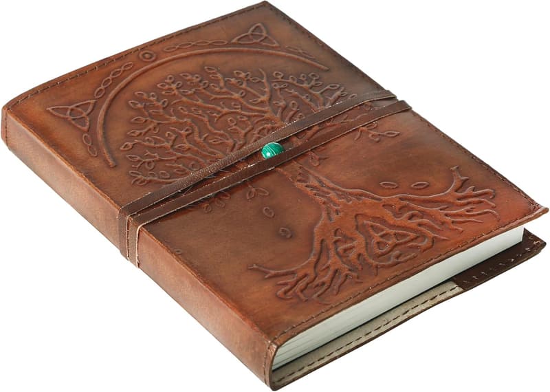 Handmade Brown Leather Journal - Refillable Tree of Life Notebook