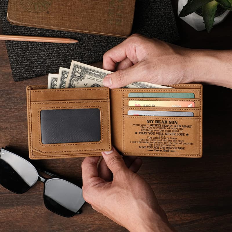 Father & Son Leather RFID Bifold Wallet - Unique Gift