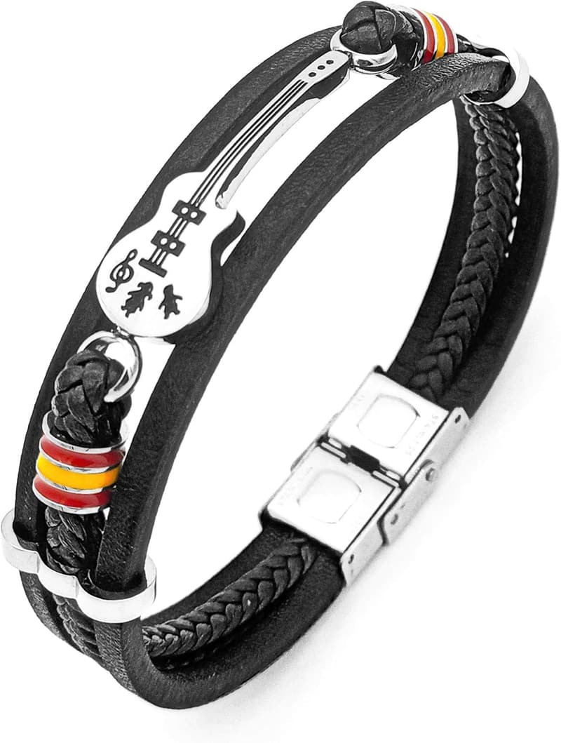 Handmade Black Leather Cuff Bracelet for Men, Adjustable