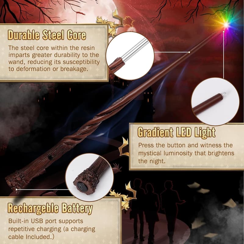 Light Up Wizard Wand for Kids - Rechargeable Gradient Magic