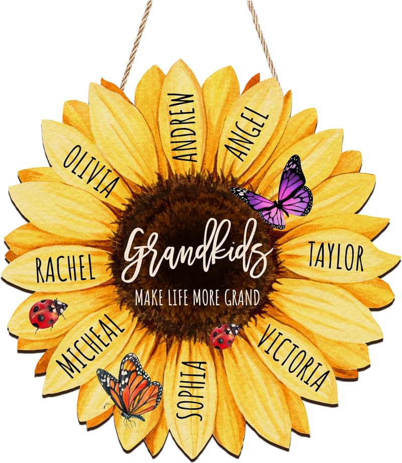 Mother's Day Personalized Sunflower Wood Sign for Mom & Grandma