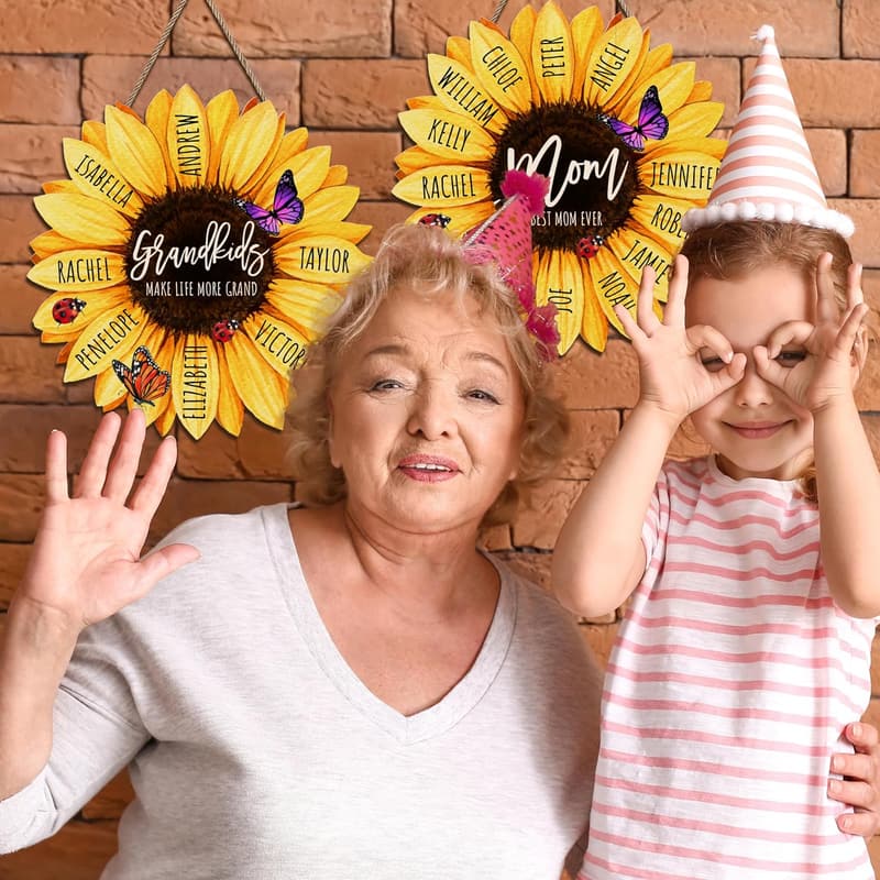Mother's Day Personalized Sunflower Wood Sign for Mom & Grandma