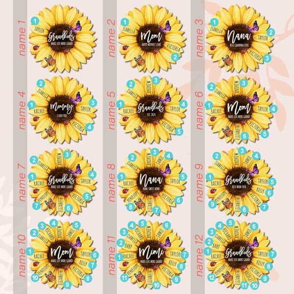 Mother's Day Personalized Sunflower Wood Sign for Mom & Grandma