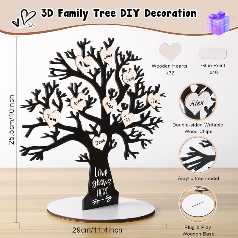 Personalized Wooden Family Tree Gift for Grandma and Grandpa