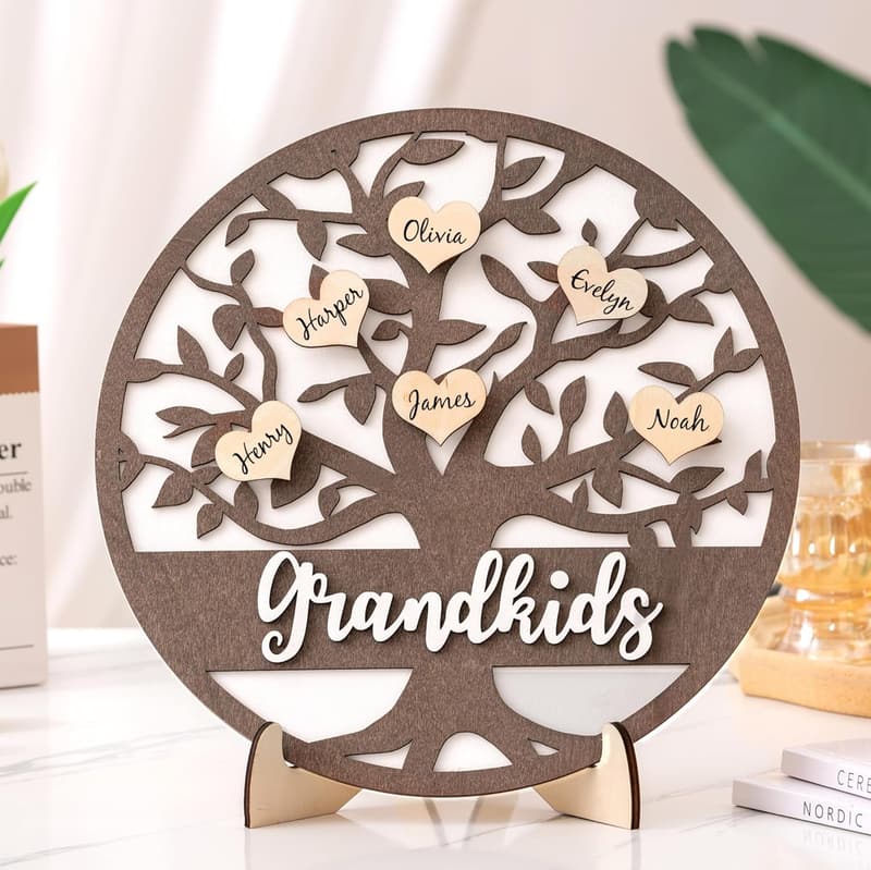 Personalized 3D Wooden Family Tree for Grandpa