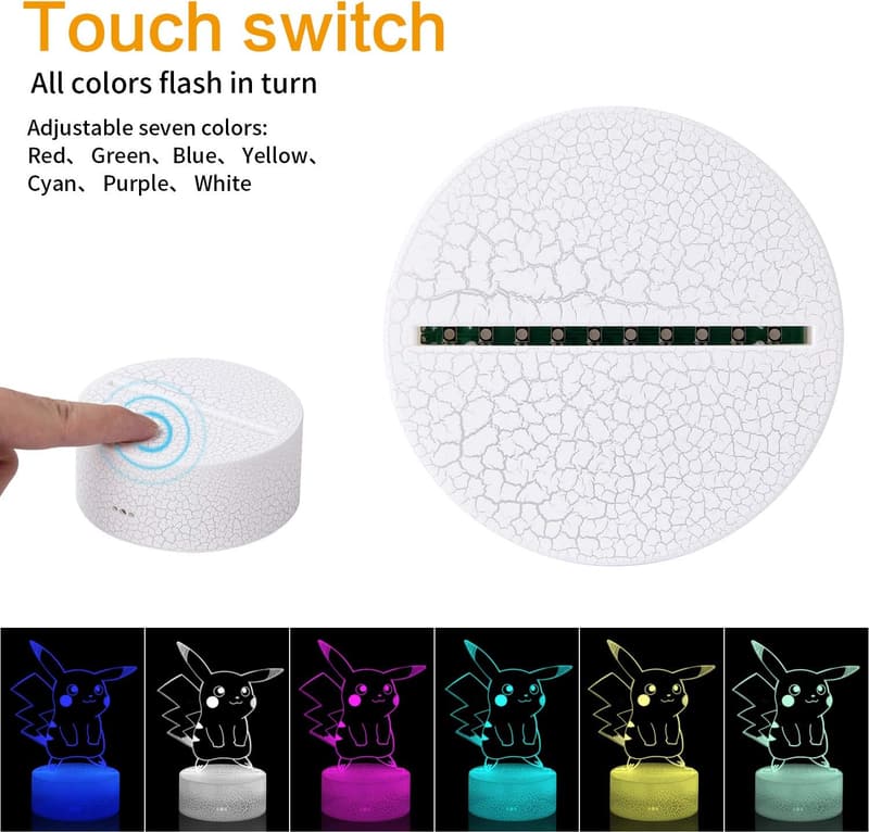 3D Illusion Night Light - 7-Color Touch USB Table Lamp